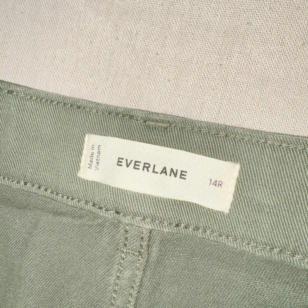 Everlane Fatigue Green Organic Cotton Straight Leg Pant 14R High Rise Chino - Picture 3 of 8